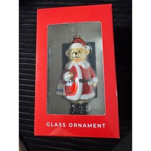 Glass Christmas Ornament Teddy‎ Bear Santa Claus Red Coat Lantern Gift Boxed